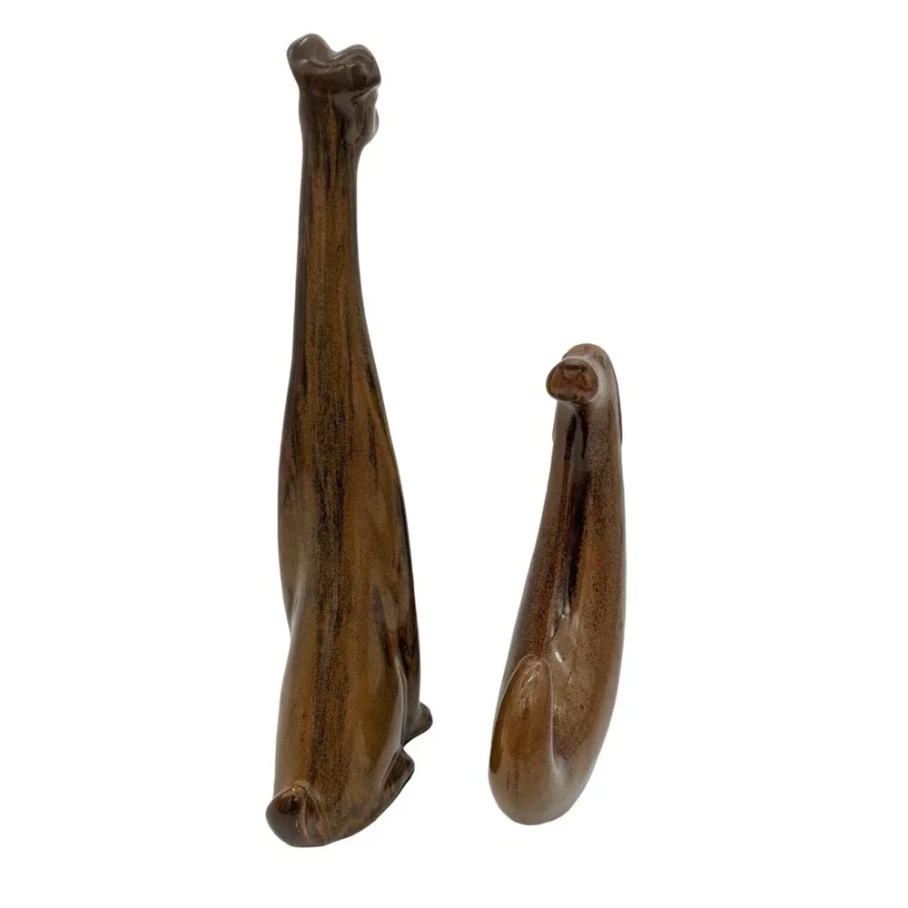 Vintage Mid Century Modern Ceramic Dog Pair Abstract‎ Long Neck Figurines Retro